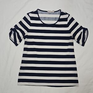Chico's Womens Size 1 Navy & White Striped Short Sleeve Tee